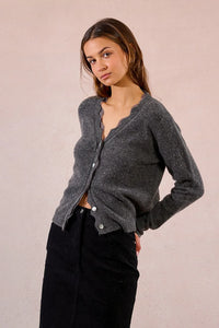 KNITTED LACE V CARDIGAN-GREY-MOLLY BRACKEN