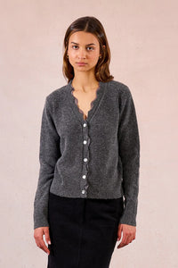 KNITTED LACE V CARDIGAN-GREY-MOLLY BRACKEN