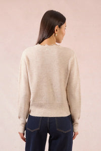KNITTED LACE V CARDIGAN-LIGHT BEIGE-MOLLY BRACKEN