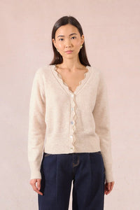 KNITTED LACE V CARDIGAN-LIGHT BEIGE-MOLLY BRACKEN
