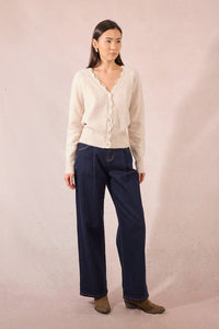 KNITTED LACE V CARDIGAN-LIGHT BEIGE-MOLLY BRACKEN