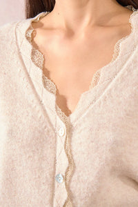 KNITTED LACE V CARDIGAN-LIGHT BEIGE-MOLLY BRACKEN