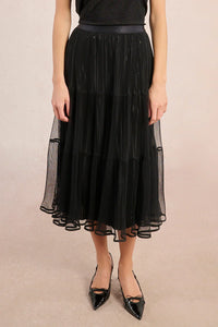 WOVEN SKIRT WITH MESH OVER SKIRT-BLACK-MOLLY BRACKEN