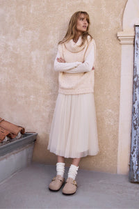 TULLE KNIT MESH SKIRT-OFF WHITE-MOLLY BRACKEN