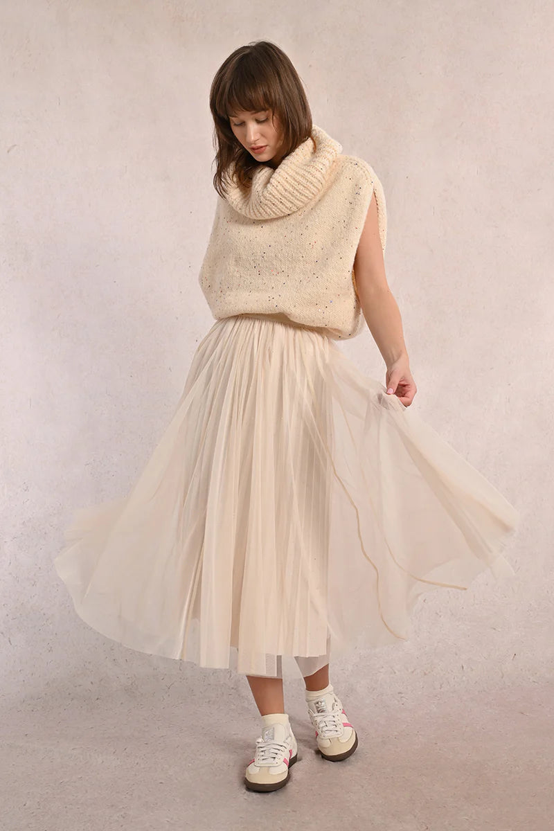 TULLE KNIT MESH SKIRT-OFF WHITE-MOLLY BRACKEN