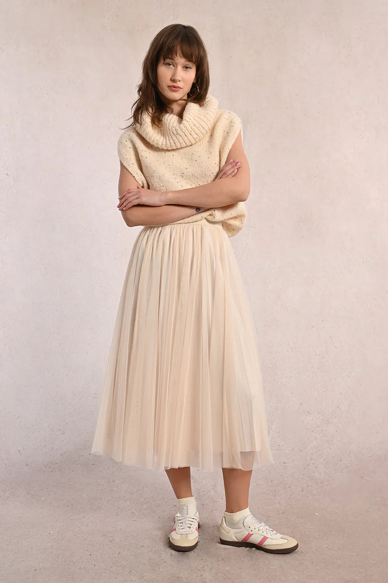 TULLE KNIT MESH SKIRT-OFF WHITE-MOLLY BRACKEN