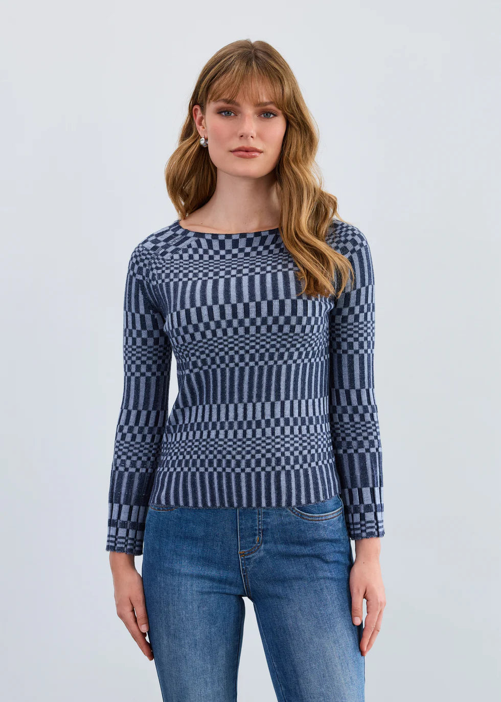 LONG SLEEVE RIB SWEATER-INDIGO-FDJ FRENCH DRESSING
