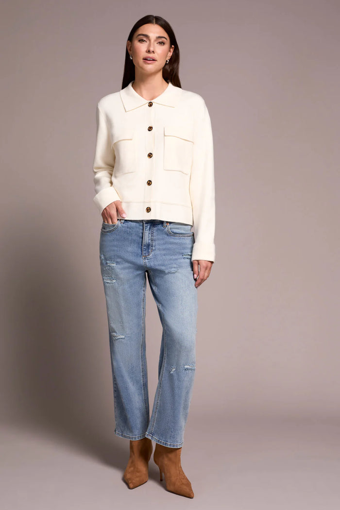 DOUBLE KNIT COLLAR SWEATER CARDIGAN-MOONSTONE-TRIBAL