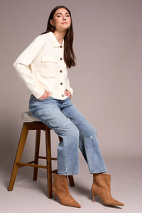 DOUBLE KNIT COLLAR SWEATER CARDIGAN-MOONSTONE-TRIBAL