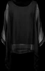 SILK LINED TUNIC PONCHO TOP-BLACK-M MADE IN ITALY