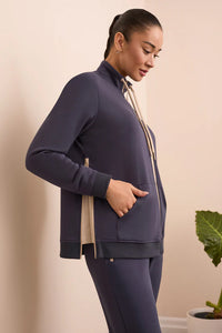 TECHNO LUX TEXTURED MOCK NECK ZIP CARDI-SAPPHIRE-TRIBAL