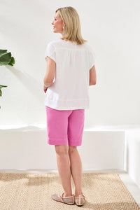 SLUB KNIT V-NECK CAP SLEEVE TOP-WHITE-TRIBAL