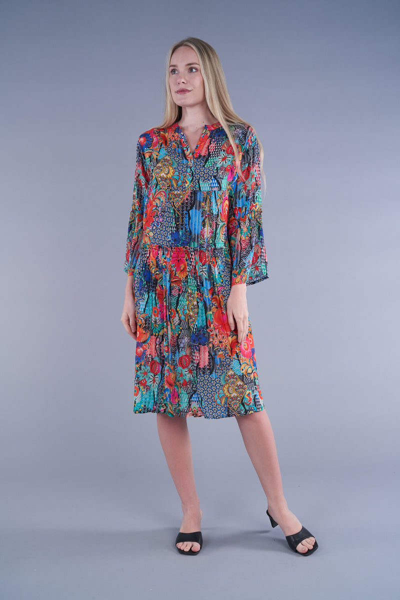 ASHELY FLORAL PRINT BUTTON TUNIC DRESS-SHANA