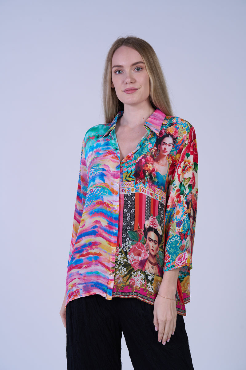 FRIDA MIX MEDIA BUTTONDOWN CLASSIC BLOUSE-SHANA