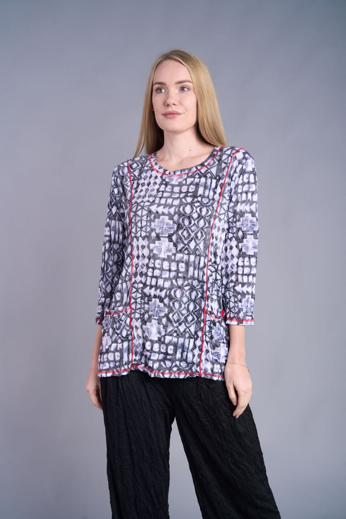 BLACK/WHITE CRINKLE 2 POCKET STITCH DETAIL-SHANA