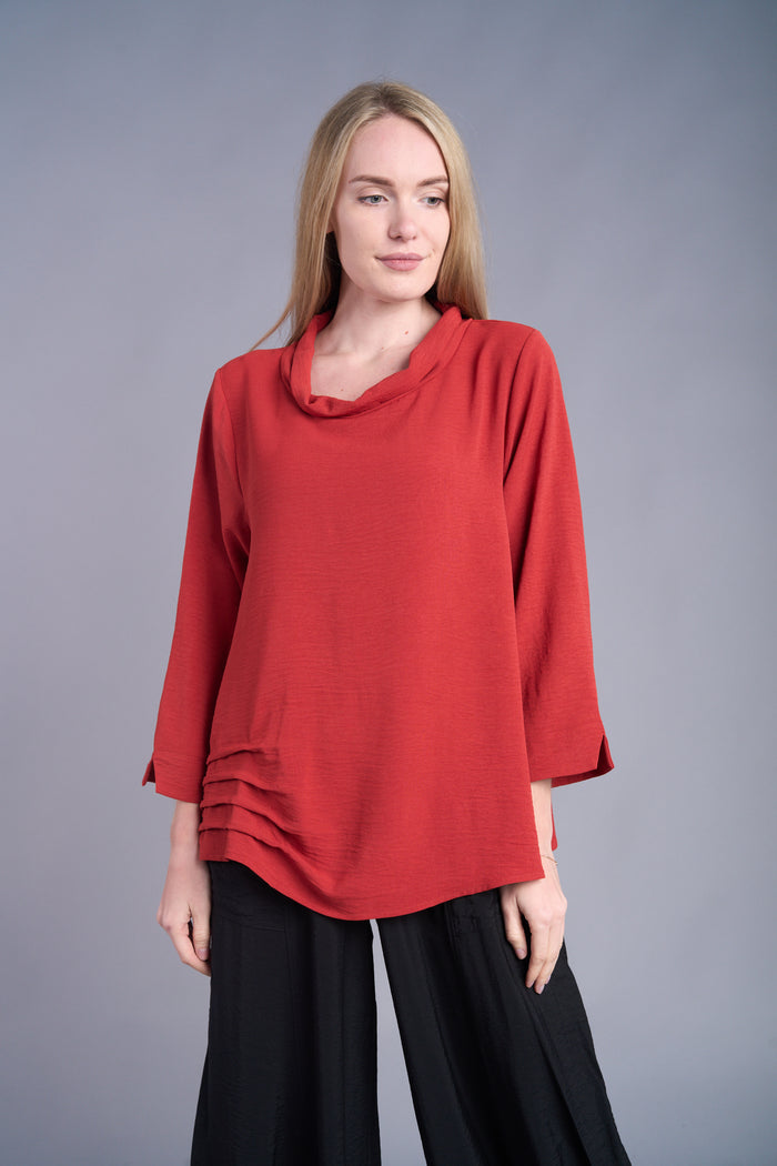 MOCK NECK RUCHED SIDE DETAIL-RUST-SHANA