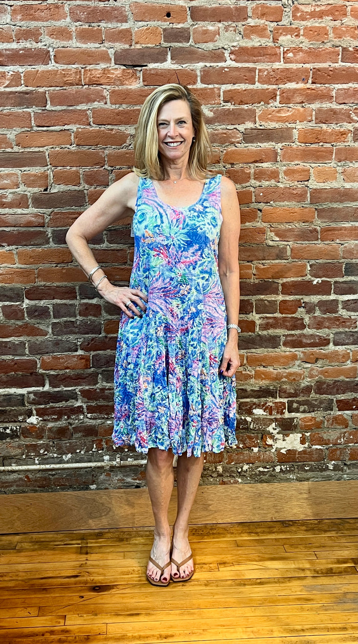 SLEEVELESS TULIP CRINKLE DRESS-BLUE-SHANA