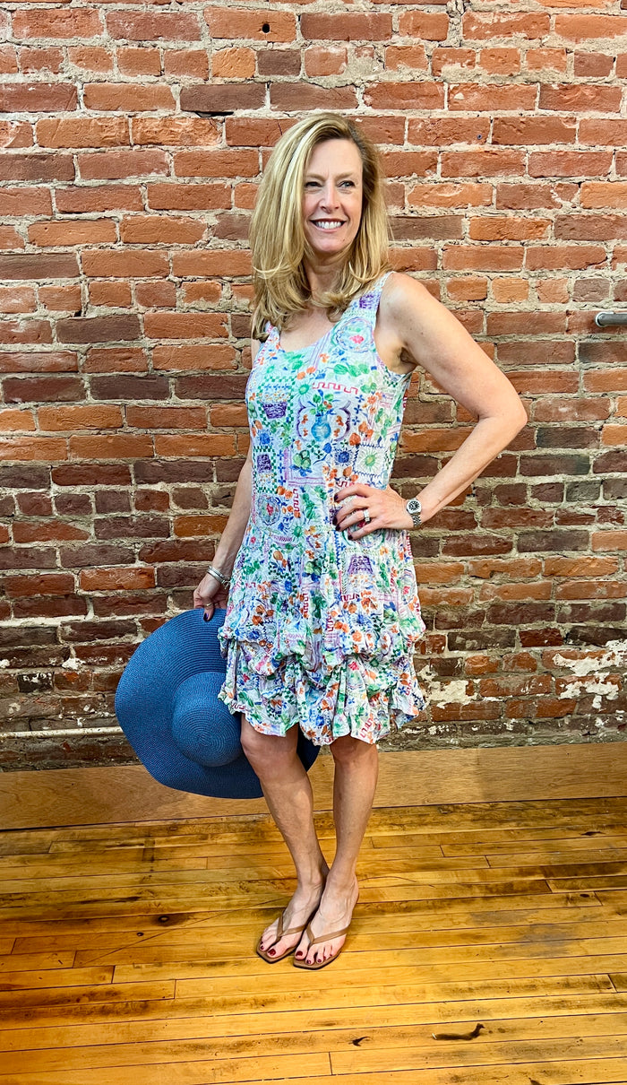SLEEVELESS TULIP CRINKLE DRESS-MULTI FLORAL-SHANA