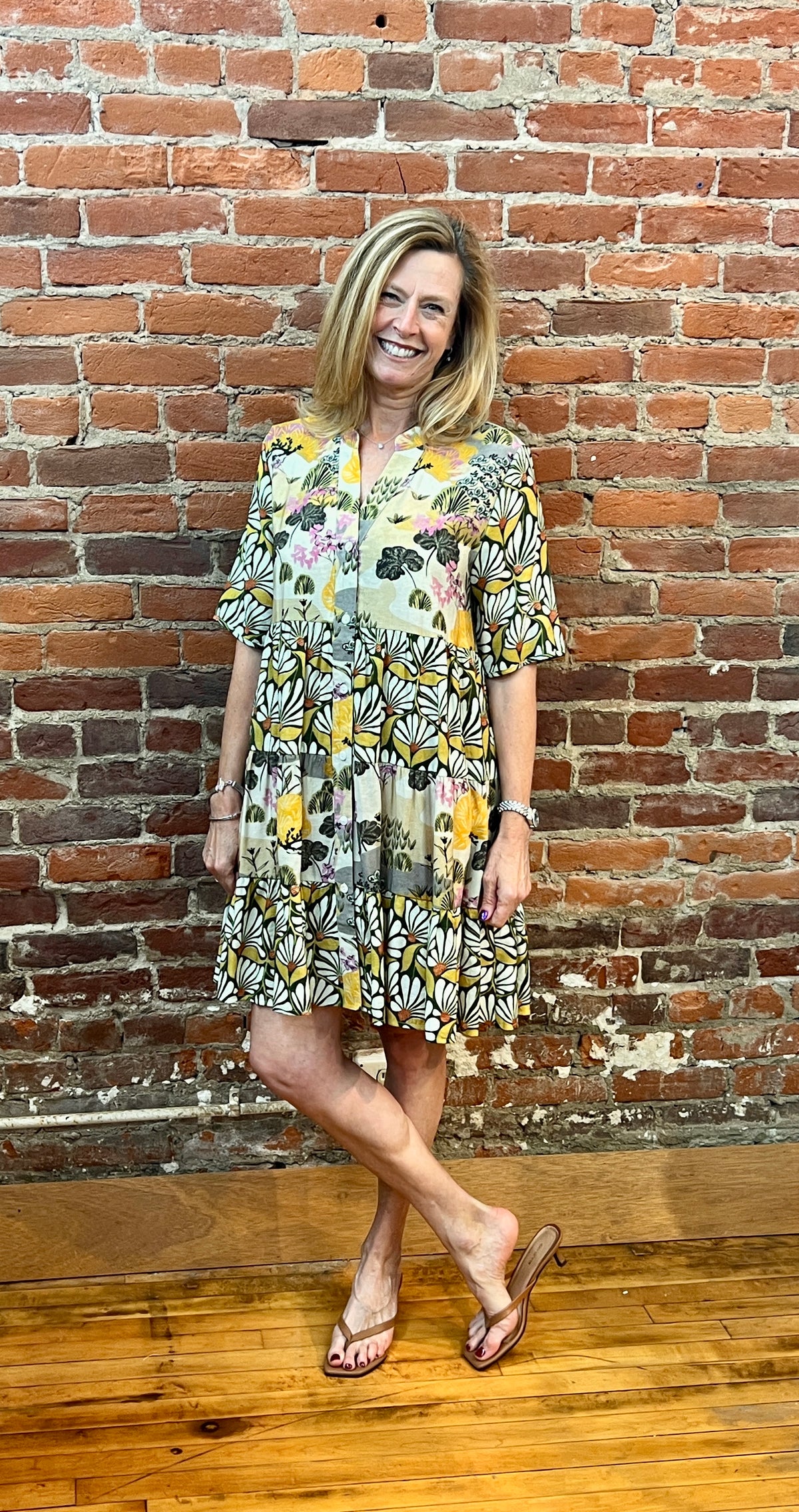 PRINT TIER BUTTON UP COLLAR DRESS-SHANA