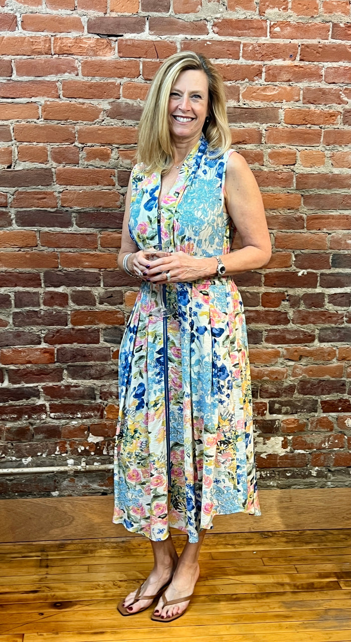 SLEEVLESS ZIP RETRO DRESS-FLORAL-SHANA