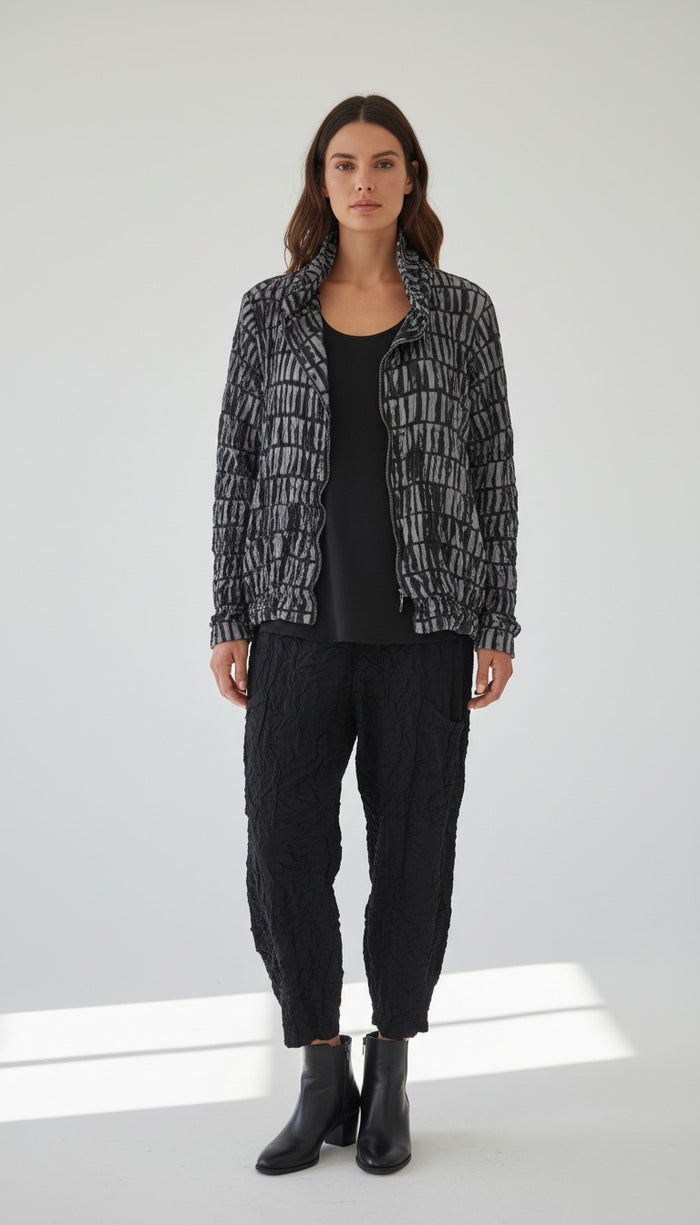 GREY MIX ZIPPER JACKET TOP-SHANA