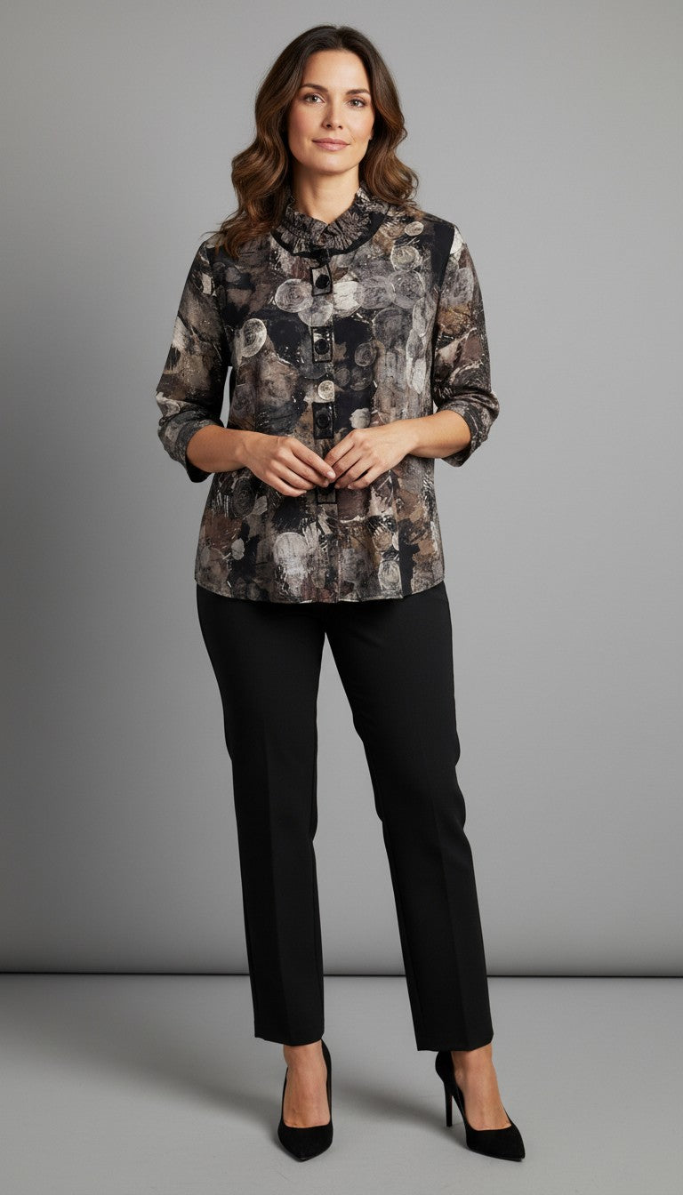 PATCH PRINT TOP GATHER COLLAR-SHANA