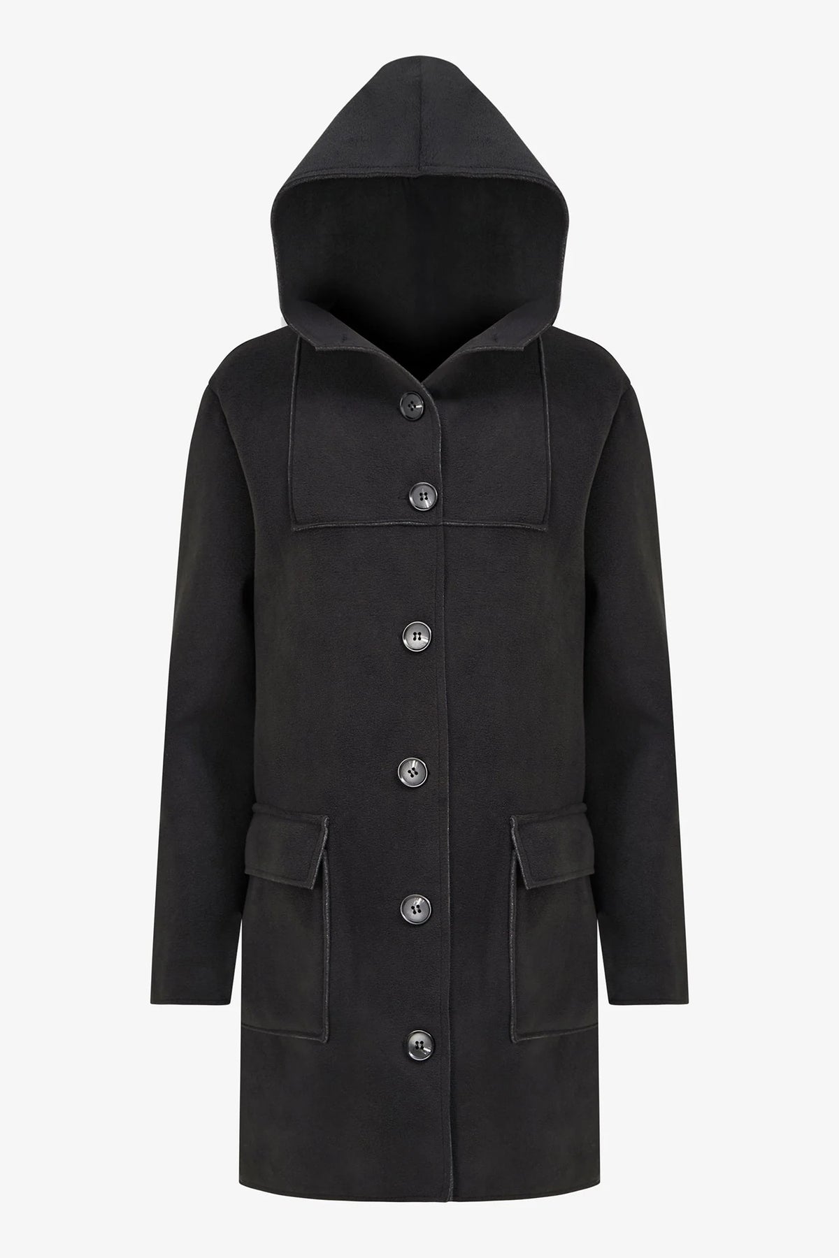 HOODED BUTTON LONG COAT-BLACK-M MADE IN ITALY