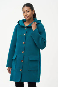 HOODED BUTTON LONG COAT-EMERALD-M MADE IN ITALY