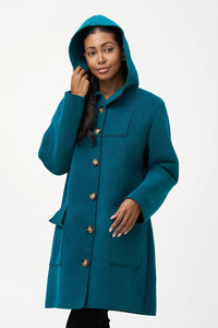 HOODED BUTTON LONG COAT-EMERALD-M MADE IN ITALY