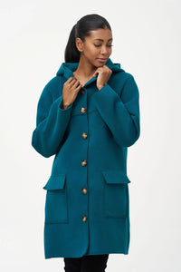 HOODED BUTTON LONG COAT-EMERALD-M MADE IN ITALY