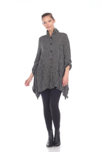 STRIPE BUTTON JACKET WITH ROLL TAB SLEEVE-BLK/WHT-MOONLIGHT