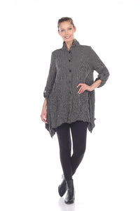 STRIPE BUTTON JACKET WITH ROLL TAB SLEEVE-BLK/WHT-MOONLIGHT