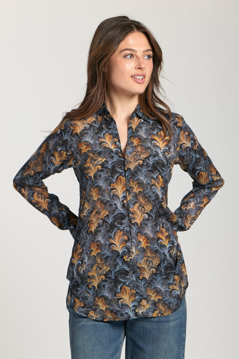 GOLD LEAF HALF BUTTON-UP PULLOVER TUNIC-APNY