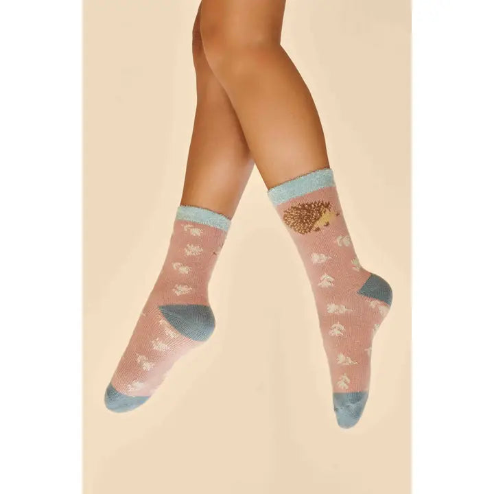 HAPPY HEDGEHOG COZY SOCKS-POWDER