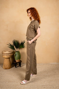 LINEN WIDE LEG PANT-ARMY-PAPARAZZI