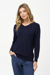 V-NECK KNIT SWEATER-NAVY-M MADE IN ITALY