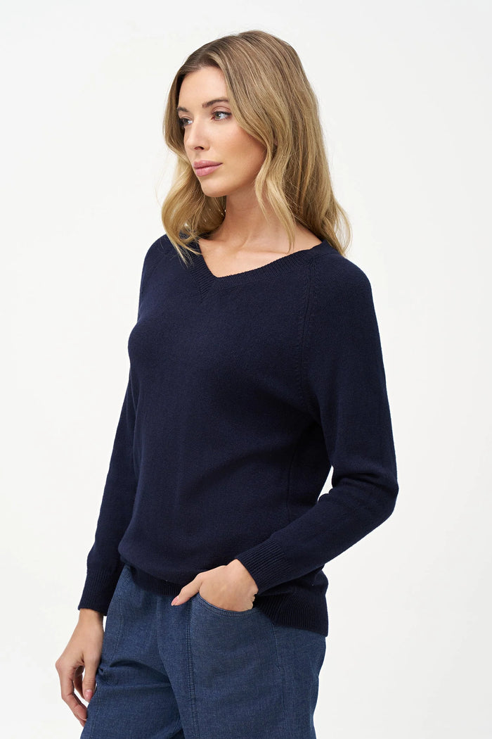 V-NECK KNIT SWEATER-NAVY-M MADE IN ITALY