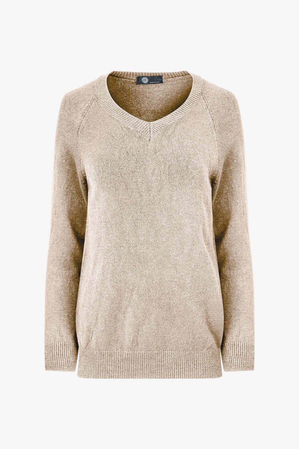 V-NECK KNIT SWEATER-VANILLA-M MADE IN ITALY