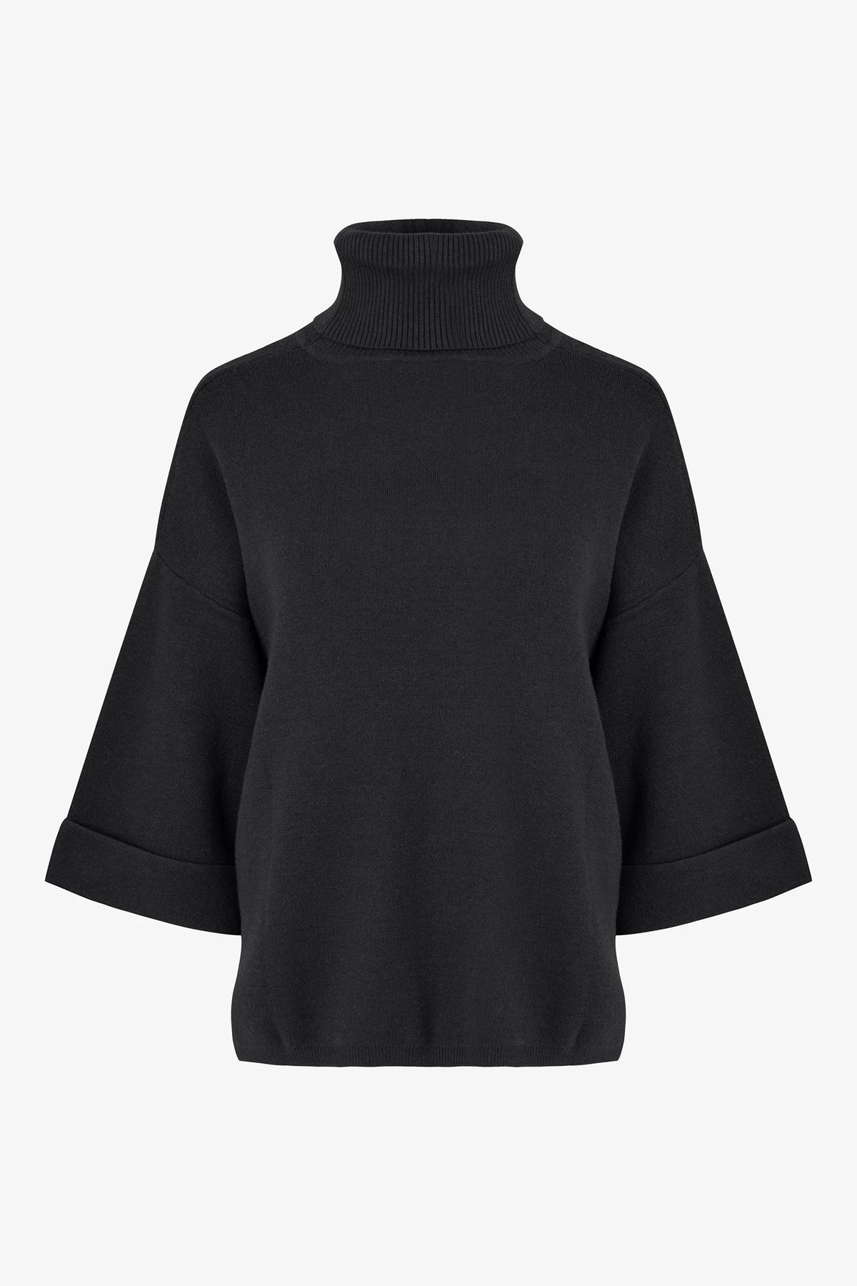 FOLDED SLEEVE TURTLENECK SWEATER-BLACK-M MADE IN ITALY