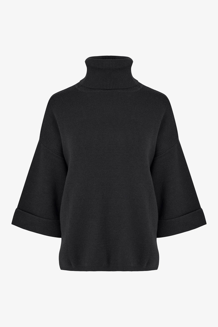 FOLDED SLEEVE TURTLENECK SWEATER-BLACK-M MADE IN ITALY