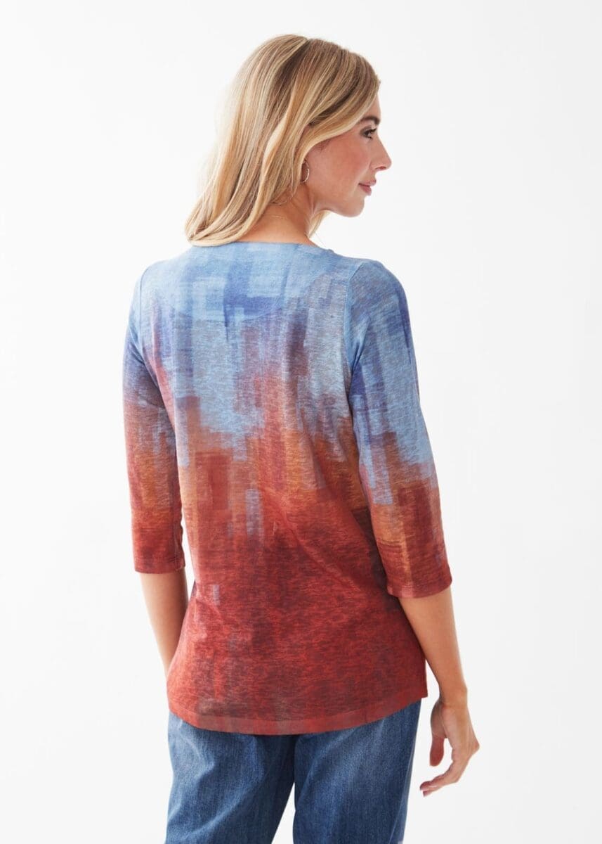 PRINTED 3/4 SLEEVE BOATNECK TOP-FDJ FRENCH DRESSING