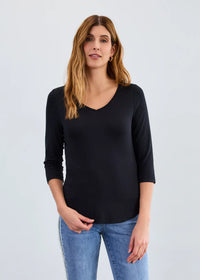 3/4 SLEEVE V-NECK-BLACK-FDJ FRENCH DRESSING