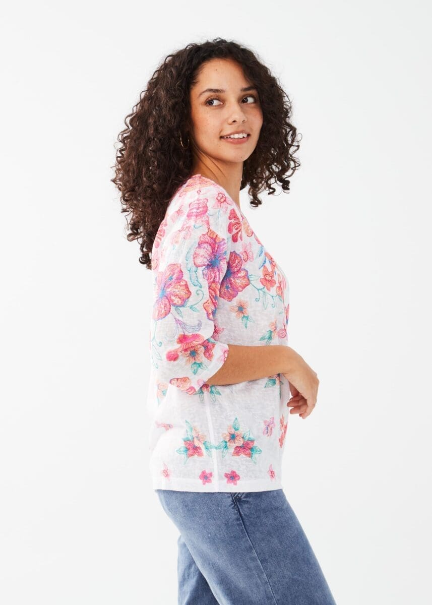 TROPICAL 3/4 SLEEVE DROP SHOULDER BLOUSE-FDJ FRENCH DRESSING