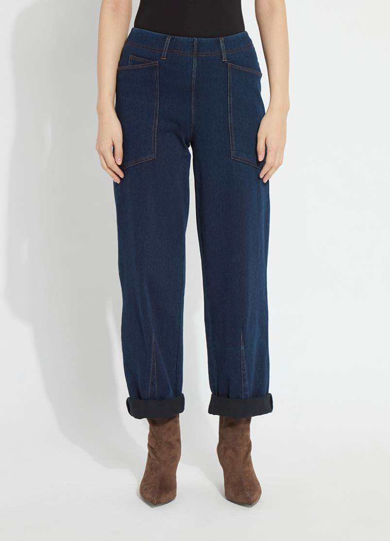 PENELOPE CURVED CUFFED DENIM BARREL LEG-INDIGO-LYSSE