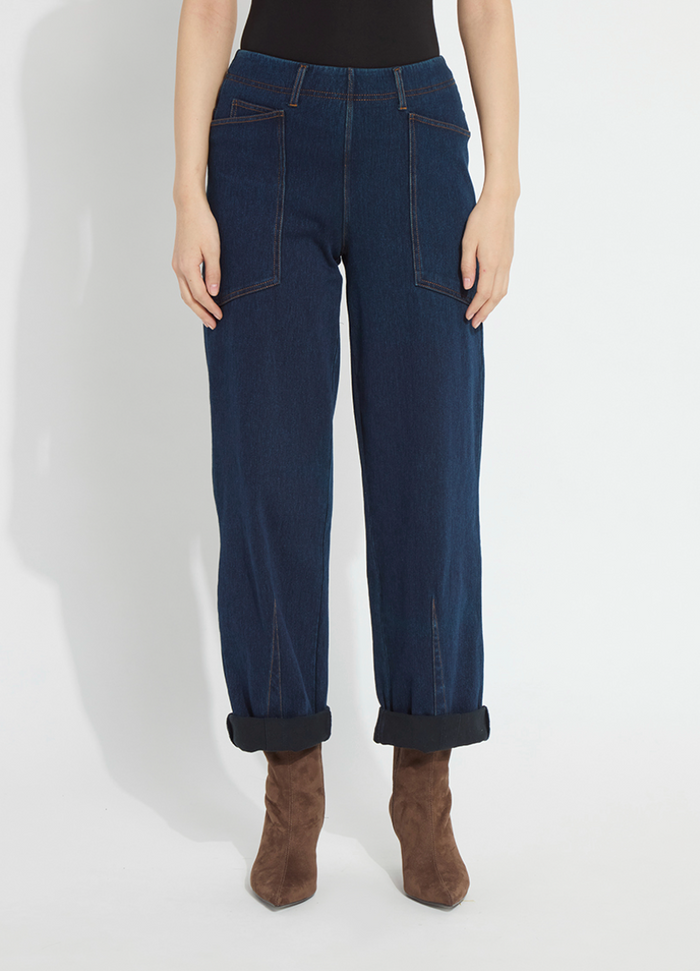 PENELOPE CURVED CUFFED DENIM BARREL LEG-INDIGO-LYSSE