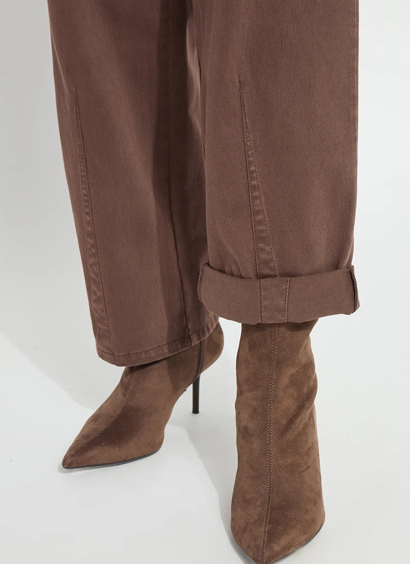 PENELOPE CURVED CUFFED DENIM BARREL LEG-COCOA-LYSSE