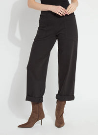 PENELOPE CURVED CUFFED DENIM BARREL LEG-BLACK-LYSSE