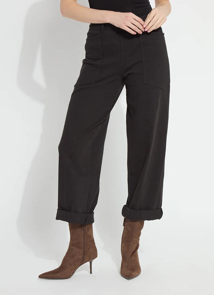 PENELOPE CURVED CUFFED DENIM BARREL LEG-BLACK-LYSSE