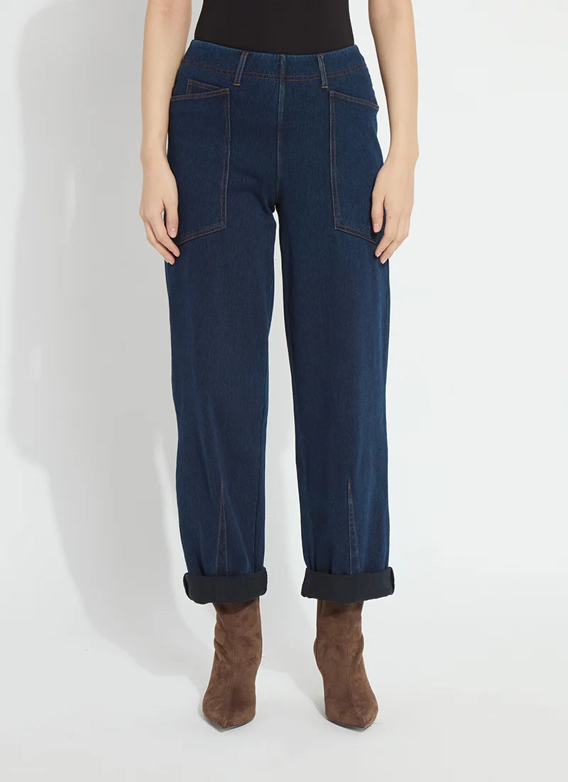 PENELOPE CURVED CUFFED DENIM BARREL LEG-INDIGO-LYSSE