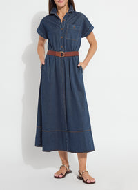 ZELDA MIDI BELTED DENIM DRESS-INDIGO-LYSSE